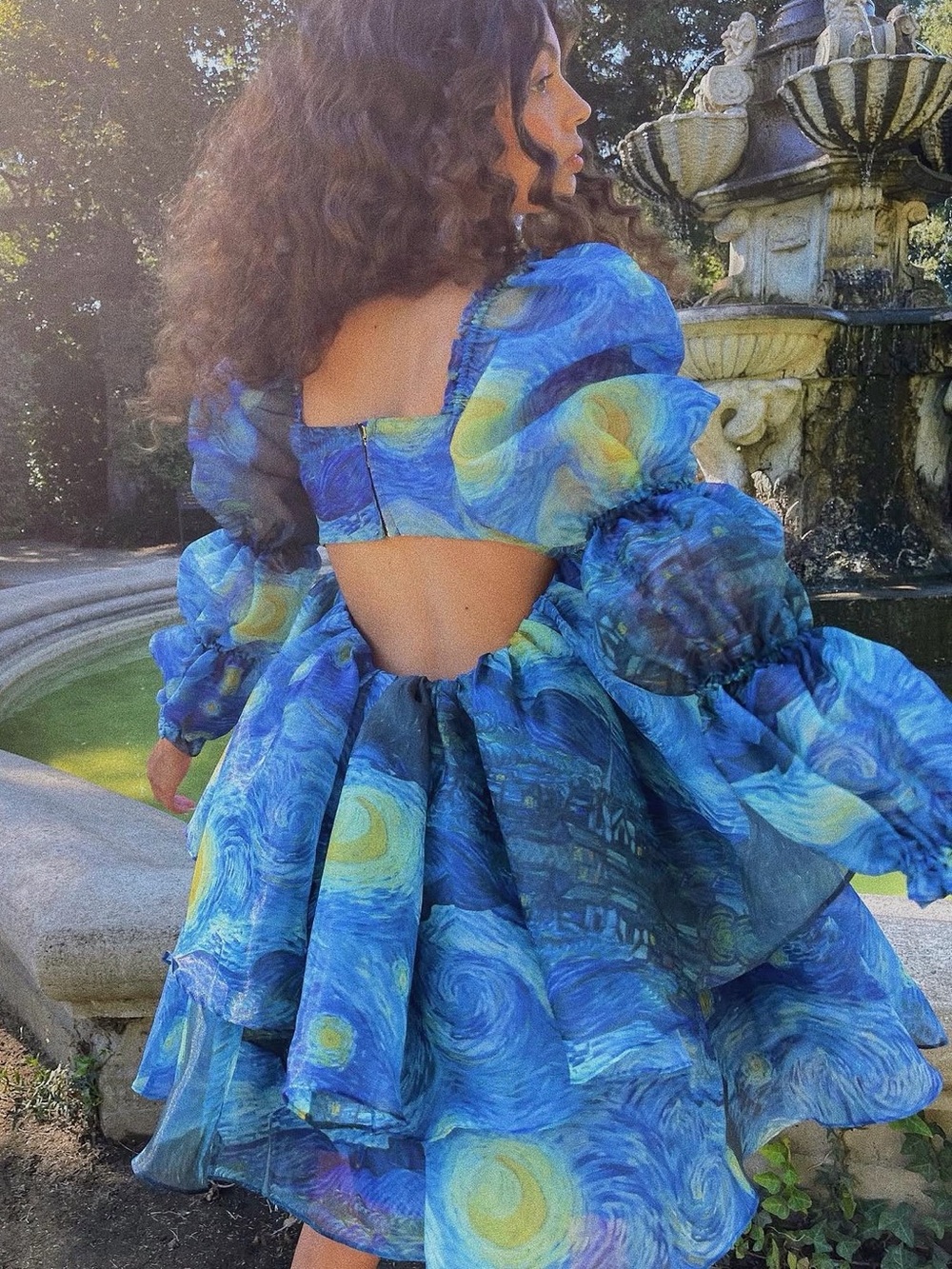 Selkie Starry Night Moonlight Puff Dress Van Gogh Print Medium EUC - Picture 13 of 13